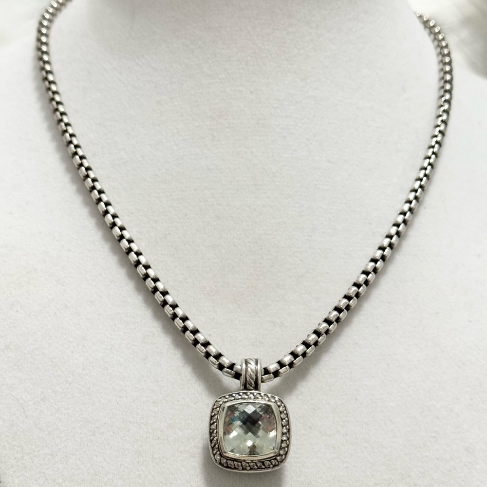 David Yurman 11mm Prasiolite Diamond Albion Enhancer Pendant .925 - Picture 7 of 7